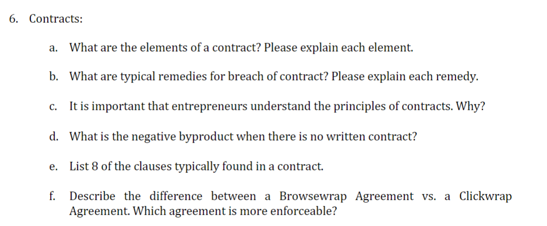 Solved Contracts: A. What Are The Elements Of A Contract? | Chegg.com