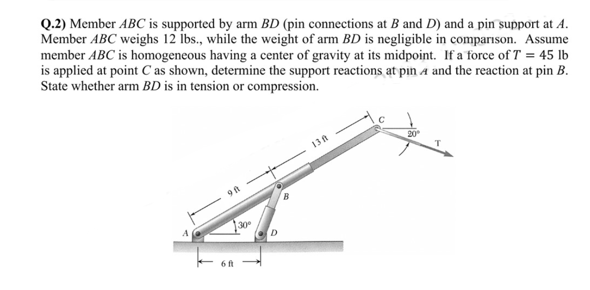 Solved Member ABC Is Supported By Arm BD (pin Connections At | Chegg.com