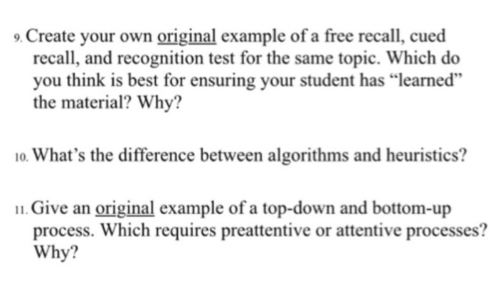 Solved 9. Create your own original example of a free recall, | Chegg.com