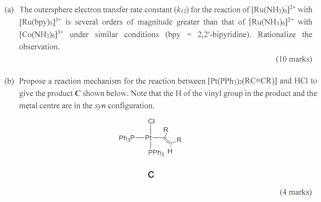 Solved (a) The outersphere electron transfer rate constant