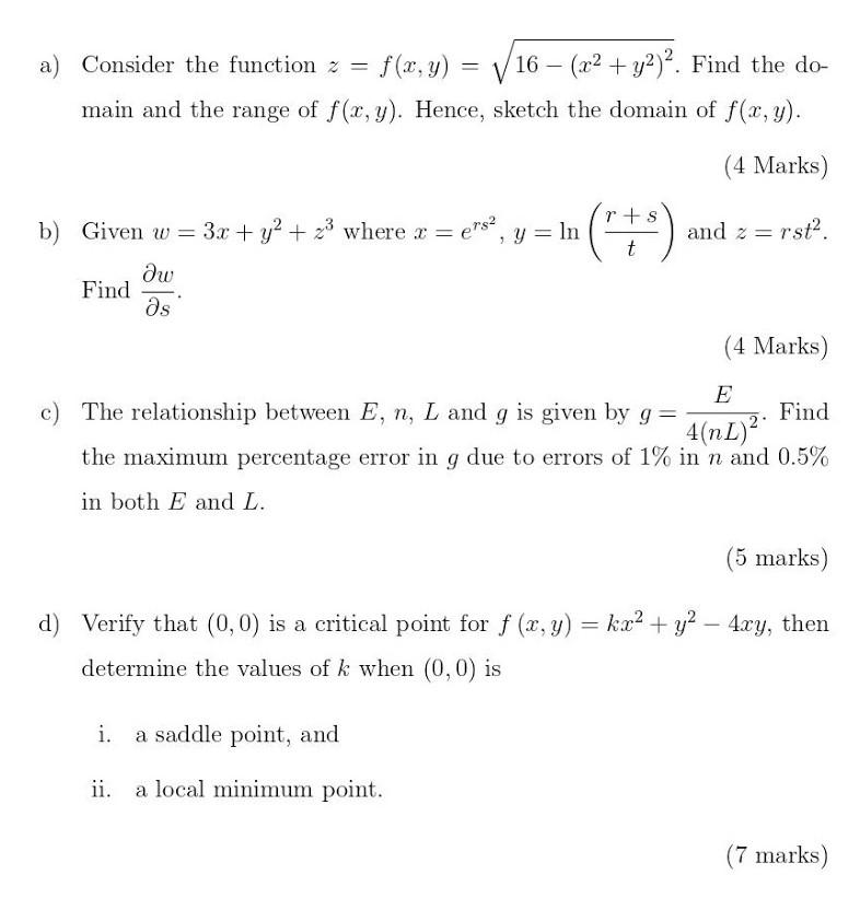 Solved A Consider The Function Z F X Y V16 X2 Chegg Com