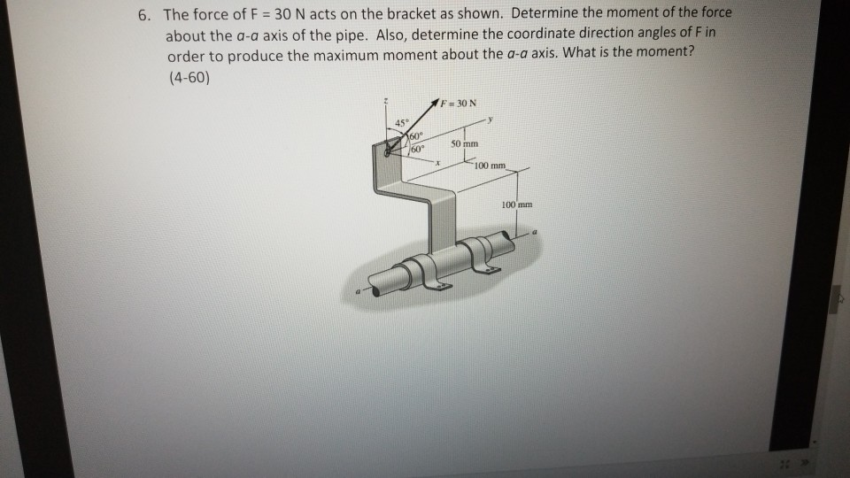 Solved 6. The Force Of F = 30 N Acts On The Bracket As | Chegg.com