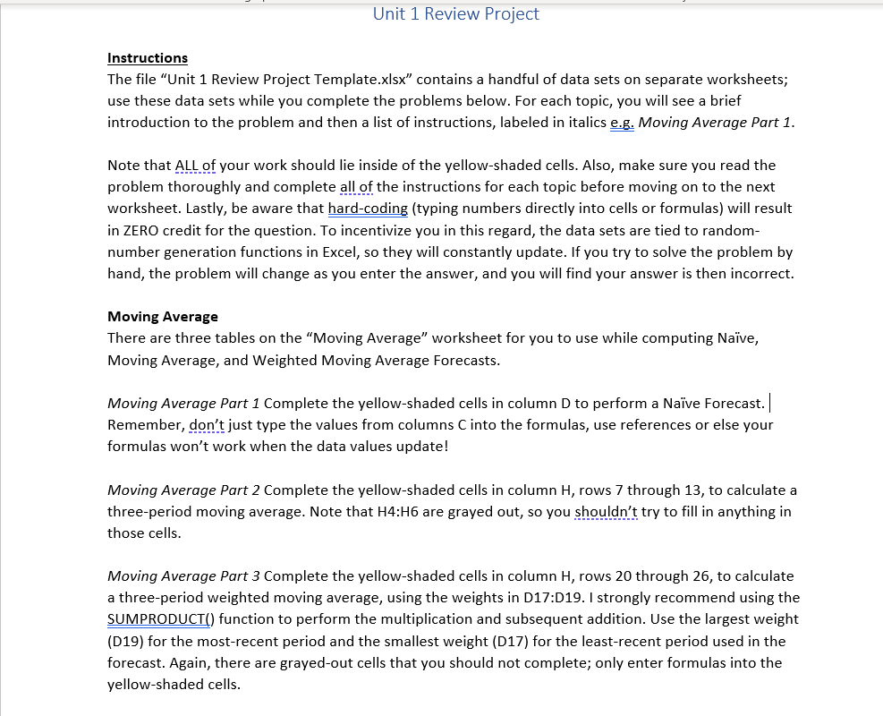 Solved Unit 1 Review Project Instructions The file "Unit 1 | Chegg.com
