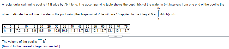 Solved A rectangular swimming pool is 44 ft wide by 75 ft | Chegg.com