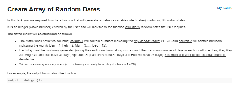 Solved My Solutie Create Array of Random Dates In this task | Chegg.com