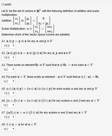 Solved Addition: 2: - 0 1 (1 point) Let V be the set of | Chegg.com