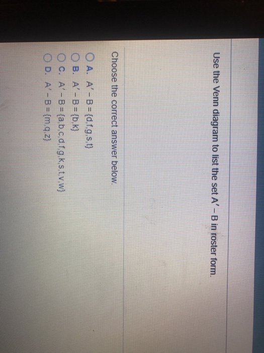 solved-use-the-venn-diagram-to-list-the-set-a-b-in-roster-chegg