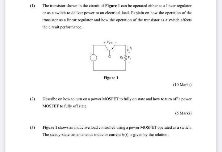 Solved (1) The Transistor Shown In The Circuit Of Figure I | Chegg.com