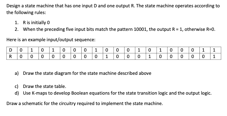 Solved Design a state machine that has one input D and one | Chegg.com