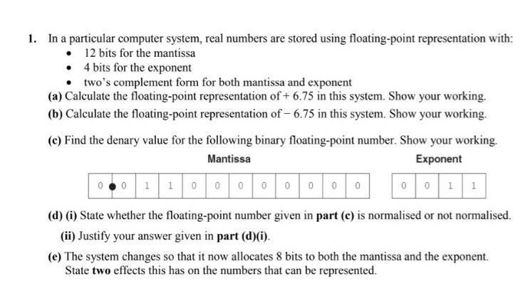 1. In a particular computer system, real numbers are | Chegg.com