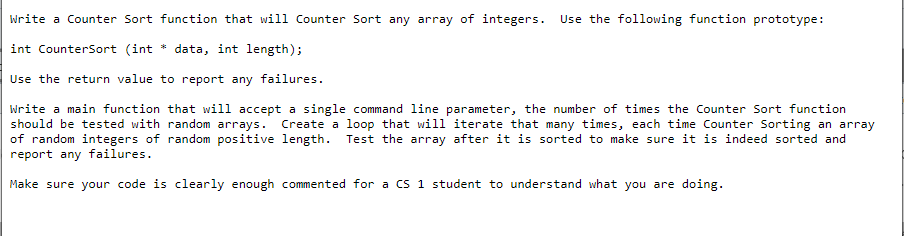 Solved Write a Counter Sort function that will Counter Sort | Chegg.com