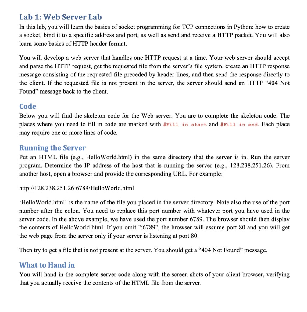 Solved Lab 1: Web Server Lab In This Lab, You Will Learn The | Chegg.com