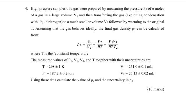 Solved High pressure samples of a gas were prepared by | Chegg.com