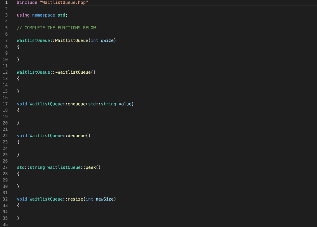 Solved WaitlistQueue Class (Beware of edge cases that arise | Chegg.com