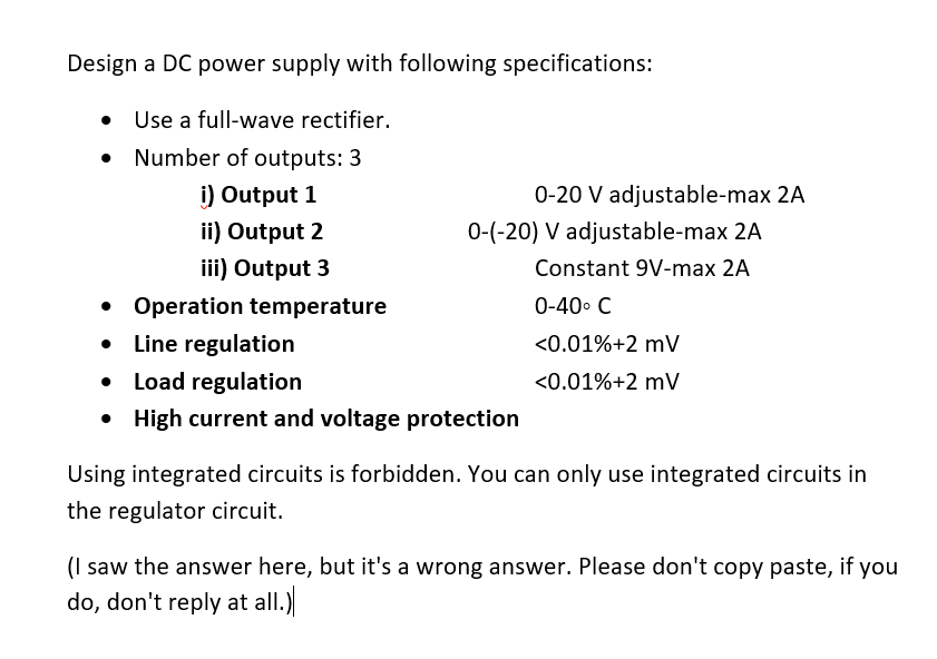 Solved Design A DC Power Supply With Following | Chegg.com