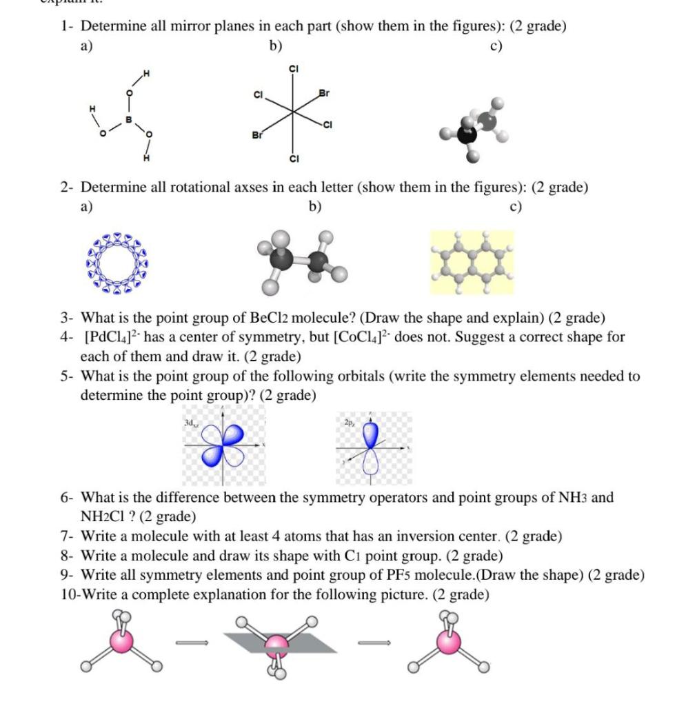 Solved 1- Determine all mirror planes in each part (show | Chegg.com