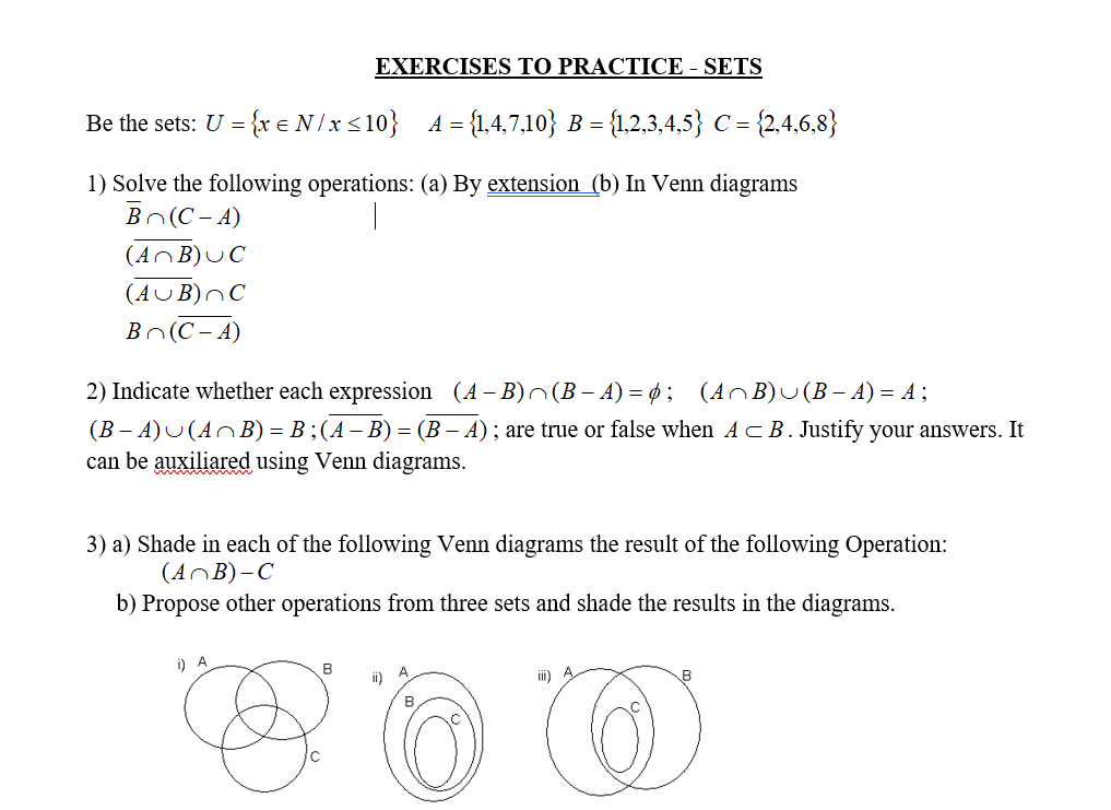 lab5 solution - test - lab 05-set operations objective... Solved EXERCISES TO PRACTICE - SETS Be the sets: U = {x € | Chegg.com