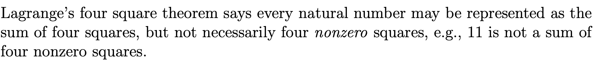 MathType - Lagrange's four-square theorem states that every natural number  can be represented as the sum of four integer squares. Proved by Joseph  Louis #Lagrange in 1770, it can be regarded as