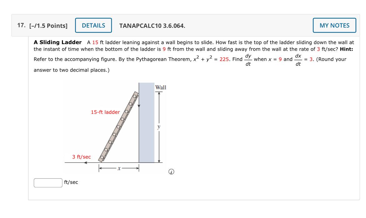 Solved A Sliding Ladder A 15ft ladder leaning against a wall