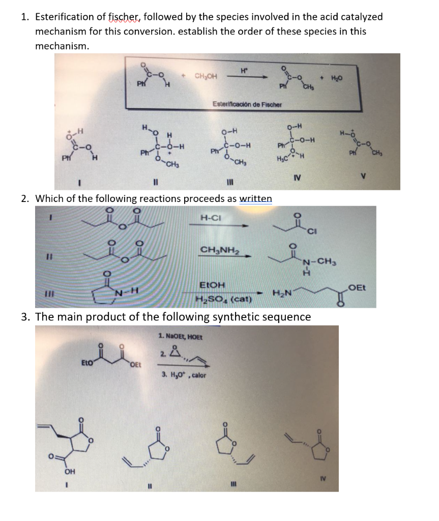 Solved 1. Esterification of fischer, followed by the species | Chegg.com