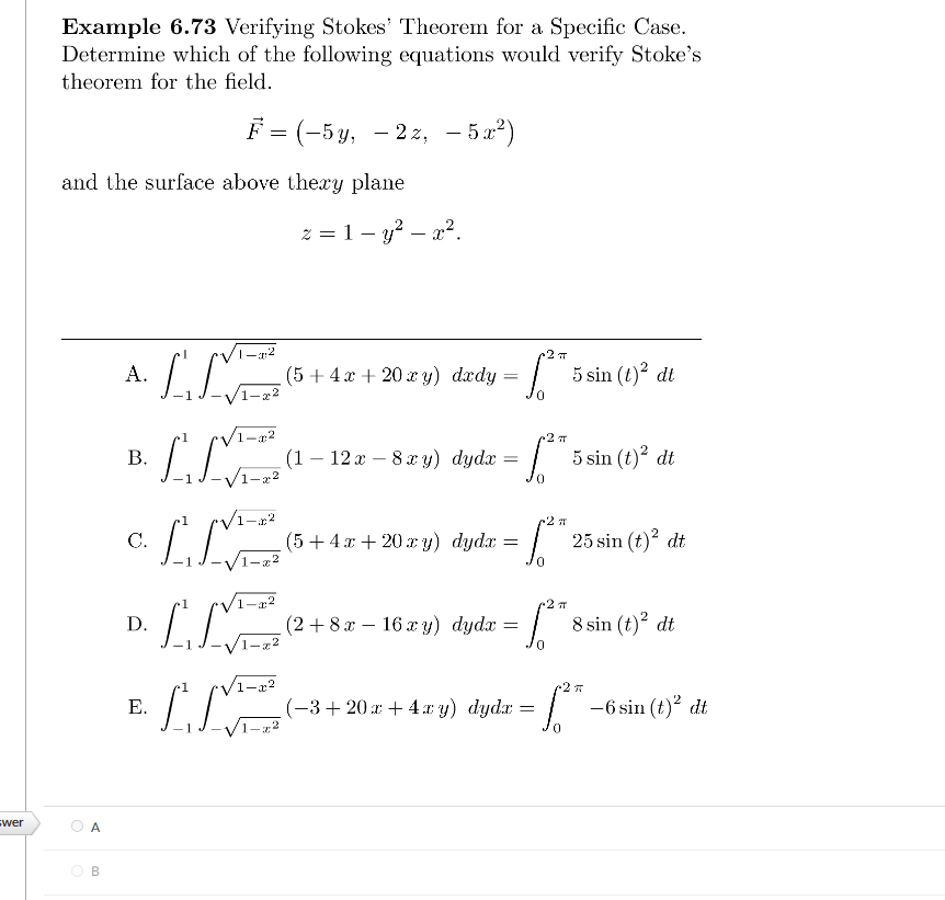 Solved Example 6.73 Verifying Stokes' Theorem For A Specific | Chegg.com