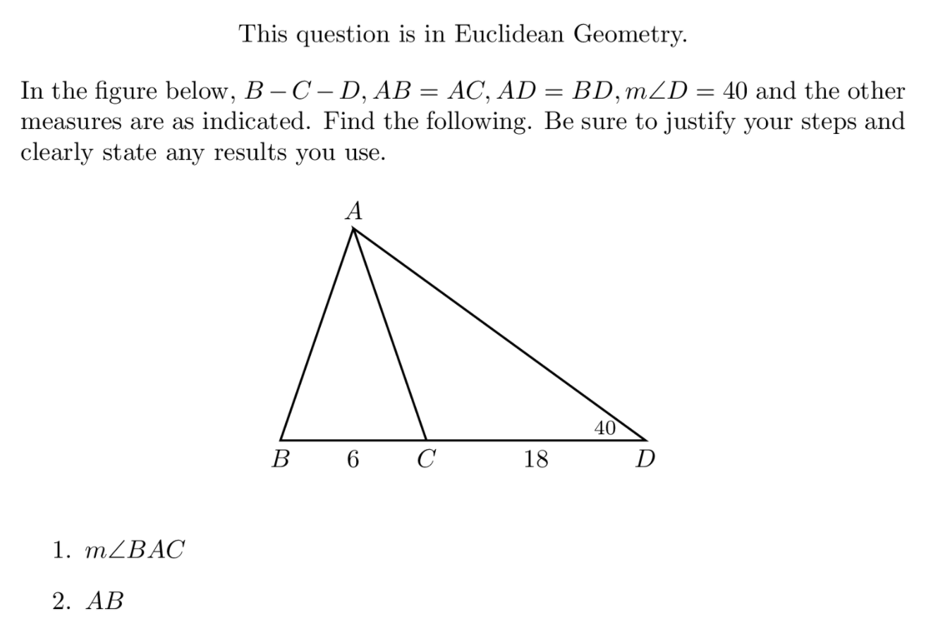 Solved This Question Is In Euclidean Geometry. = In The 