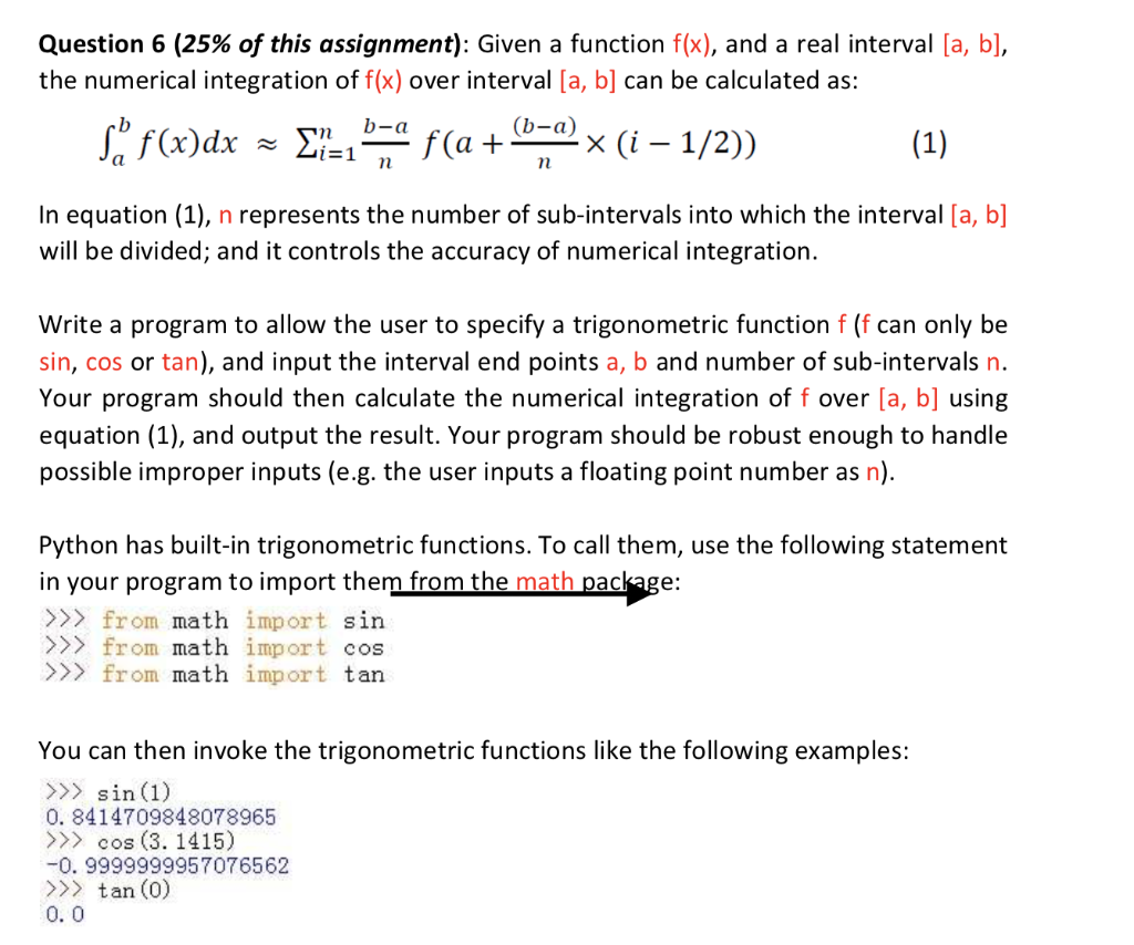 Solved Question 6 25 Assignment Given Function F X Real Interval B Numerical Integration F X Inte Q