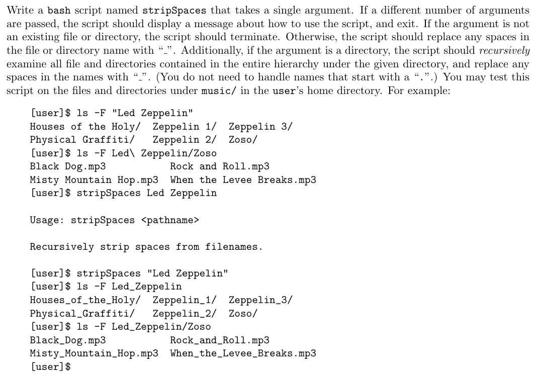 Solved Write a bash script named stripSpaces that takes a | Chegg.com