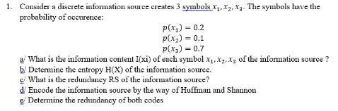 Solved 1. Consider a discrete information source creates 3 | Chegg.com