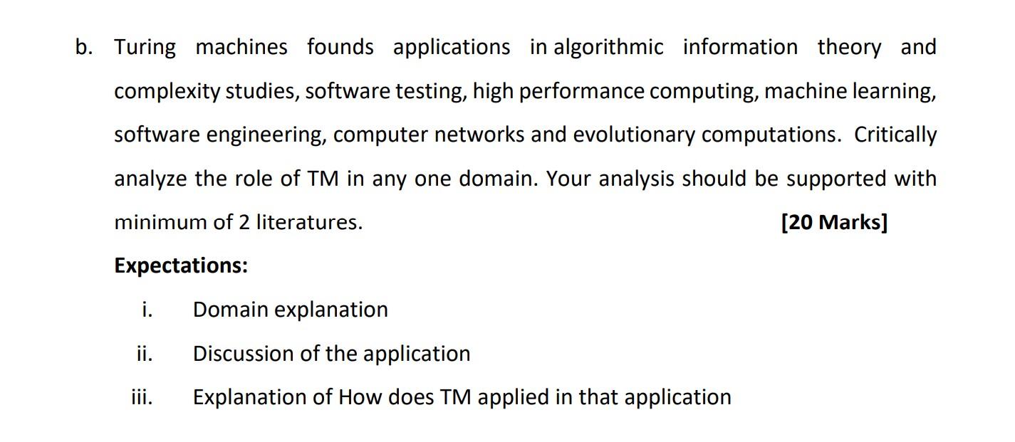 Solved B. Turing Machines Founds Applications In Algorithmic | Chegg.com