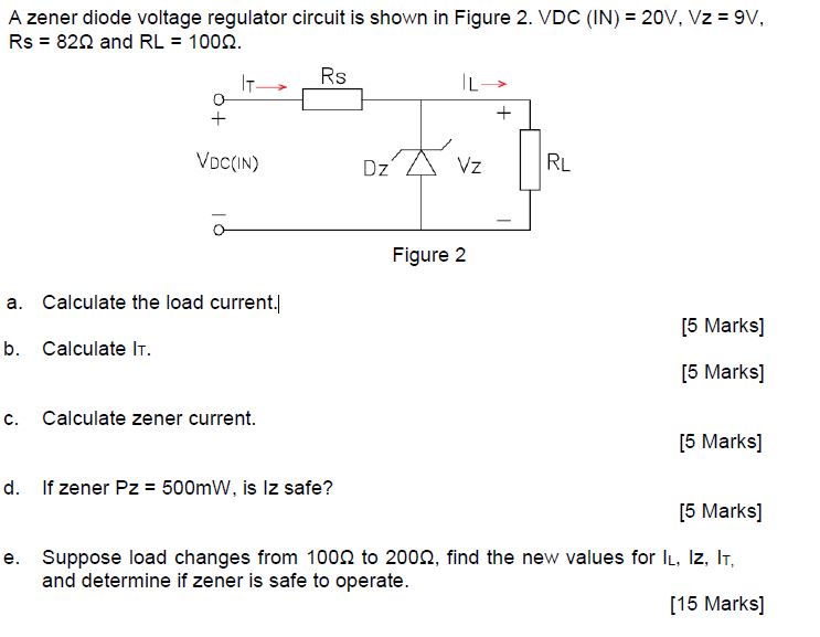 Solved A zener diode voltage regulator circuit is shown in | Chegg.com