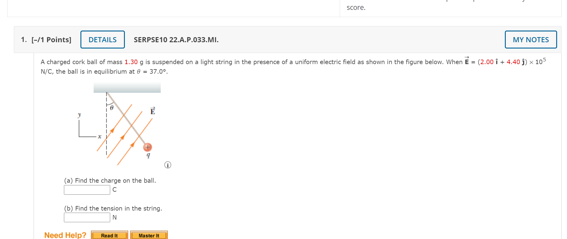 Solved A charged cork ball of mass 1.30 g is suspended on