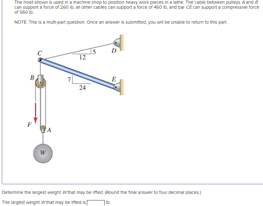 Solved The hoist shown is used in a machine shop to position | Chegg.com