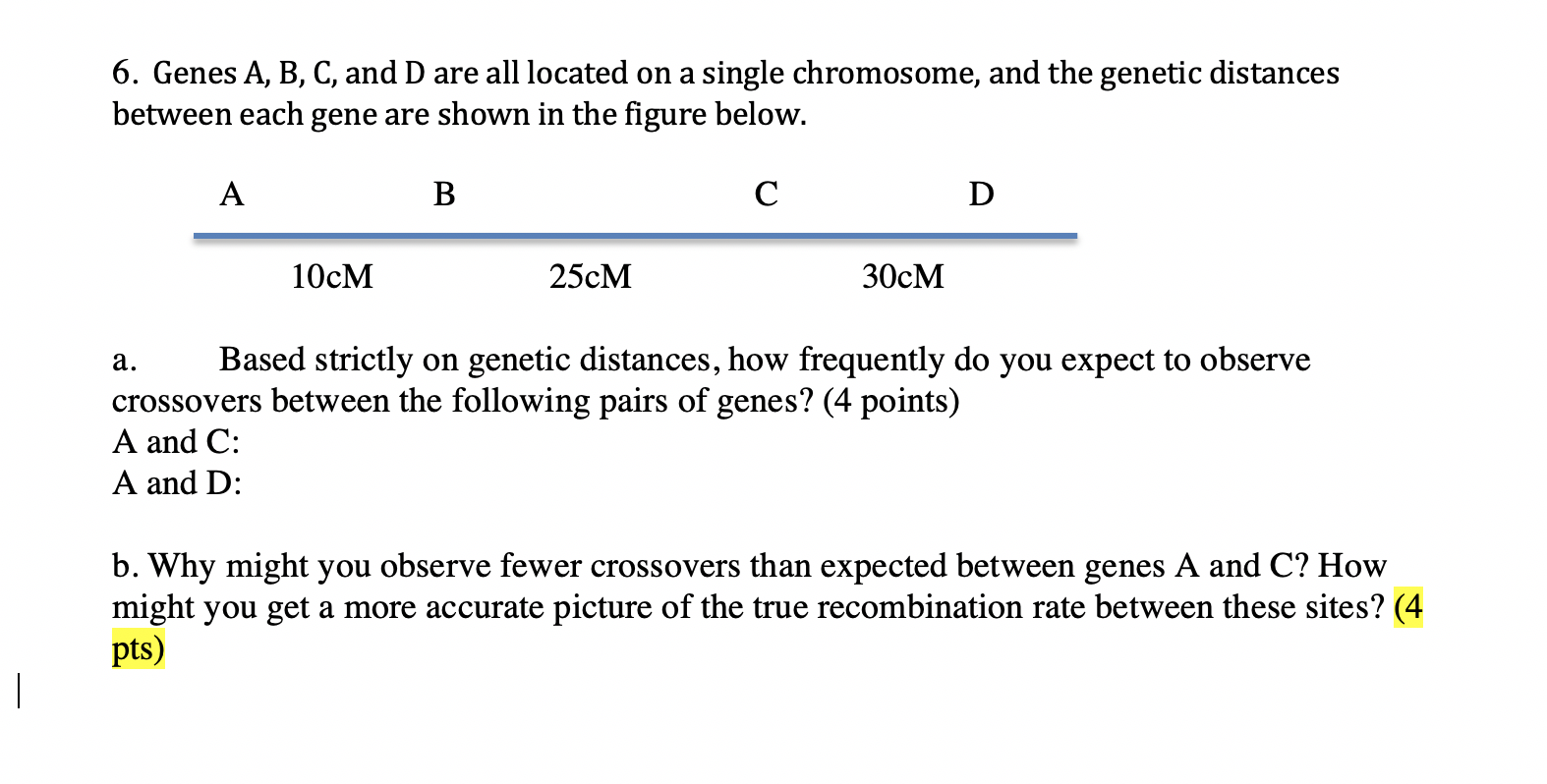 Solved 6. Genes A, B, C, And D Are All Located On A Single | Chegg.com