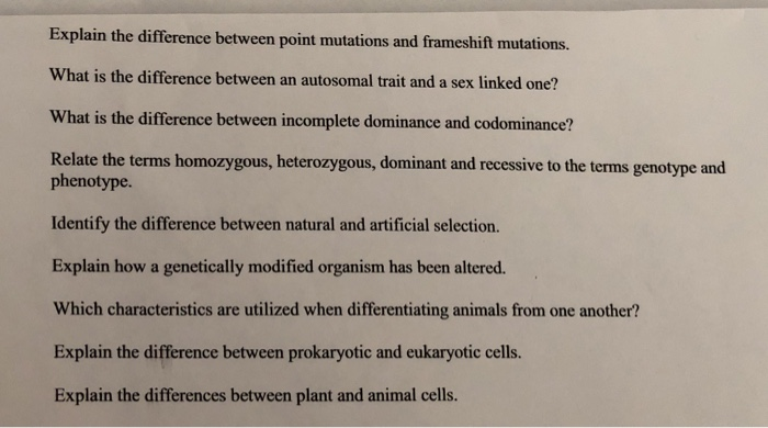 Solved Explain the difference between point mutations and | Chegg.com
