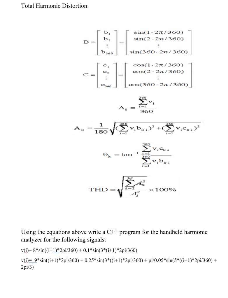 Total Harmonic Distortion: B, B, Sin(1.21/360) | Chegg.com | Chegg.com