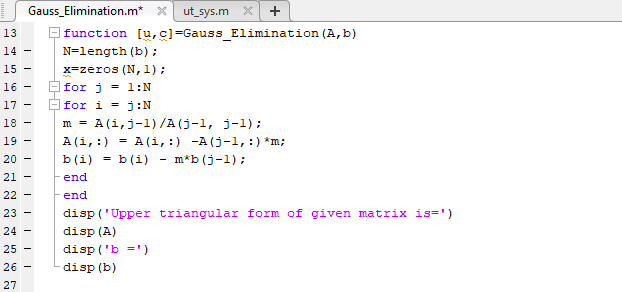 Solved LLLLLL Gauss_Elimination.m* x ut_sys.m x + function | Chegg.com