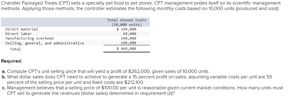 Solved Chandler Packaged Treats (CPT) sells a specialty pet | Chegg.com