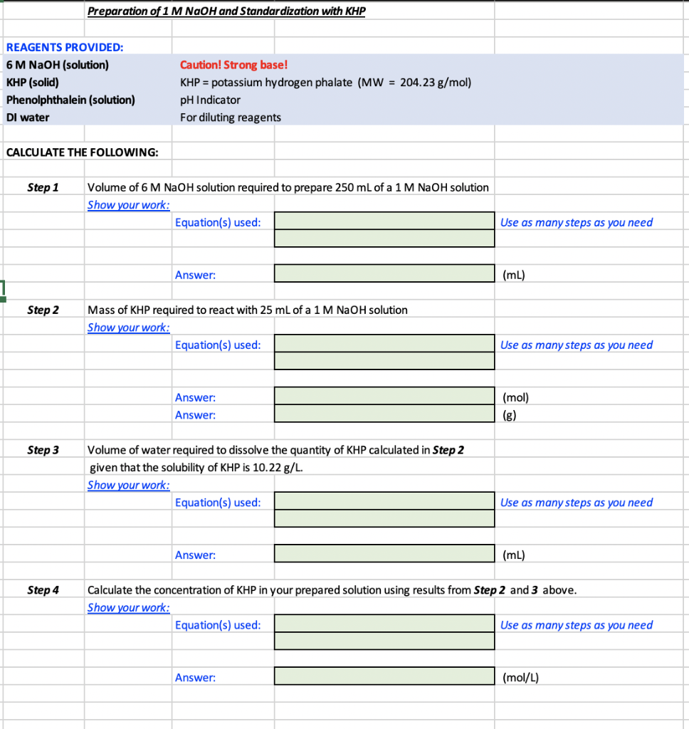 Solved Preparation of 1 M NaOH and Standardization with KHP | Chegg.com