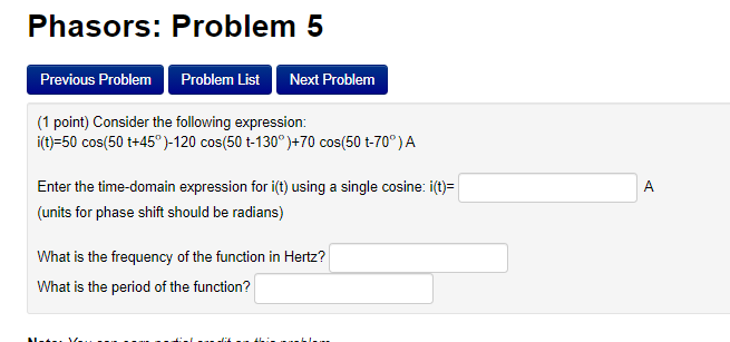 Solved Phasors: Problem 5 Previous Problem Problem List Next | Chegg.com