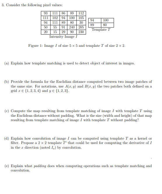 Solved 3. Consider The Following Pixel Values: Tempuate 1 