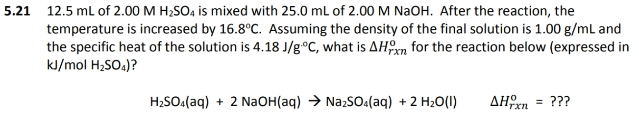 Solved 5.21 12.5 mL of 2.00 M H2SO4 is mixed with 25.0 mL of | Chegg.com