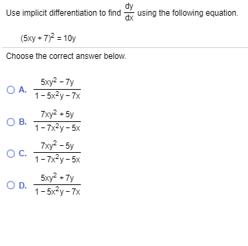 Solved Use implicit differentiation to find using the | Chegg.com