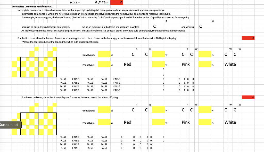 score =0/176=0 Incomplete Dominance Problem set H1 | Chegg.com