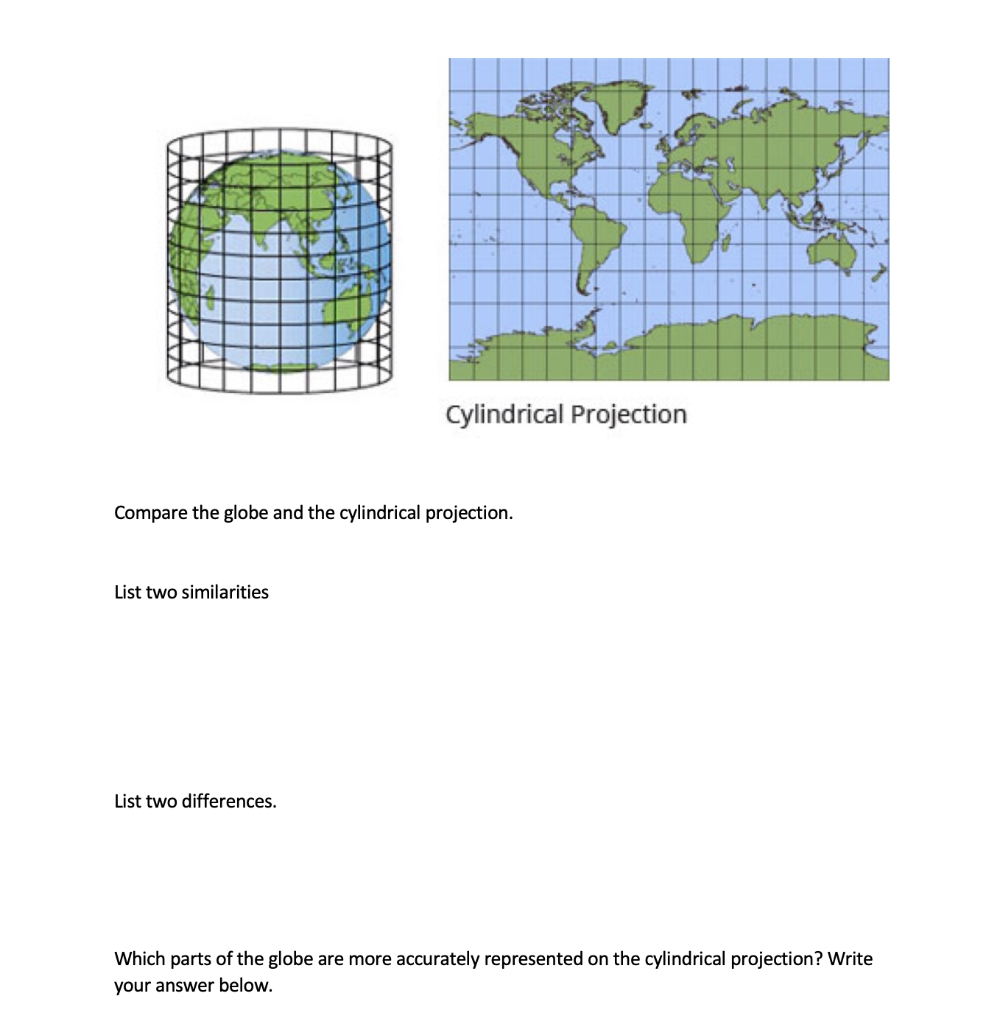 Solved Cylindrical Projection Compare the globe and the