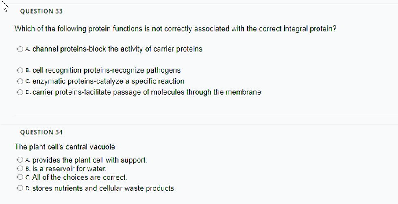 Solved QUESTION 33 Which of the following protein functions | Chegg.com