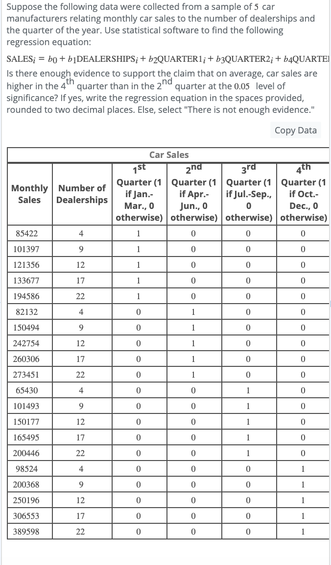 Solved Suppose the following data were collected from a