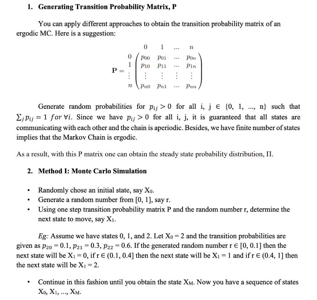 1. Generating Transition Probability Matrix, P You
