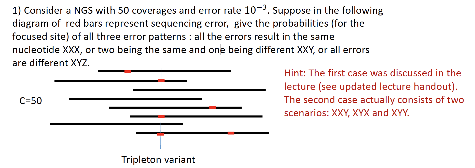 Solved 1) Consider a NGS with 50 coverages and error rate | Chegg.com