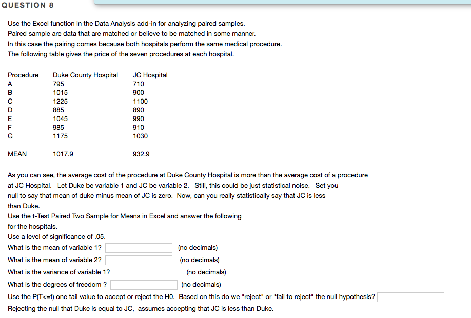 Solved QUESTION 8 Use the Excel function in the Data | Chegg.com